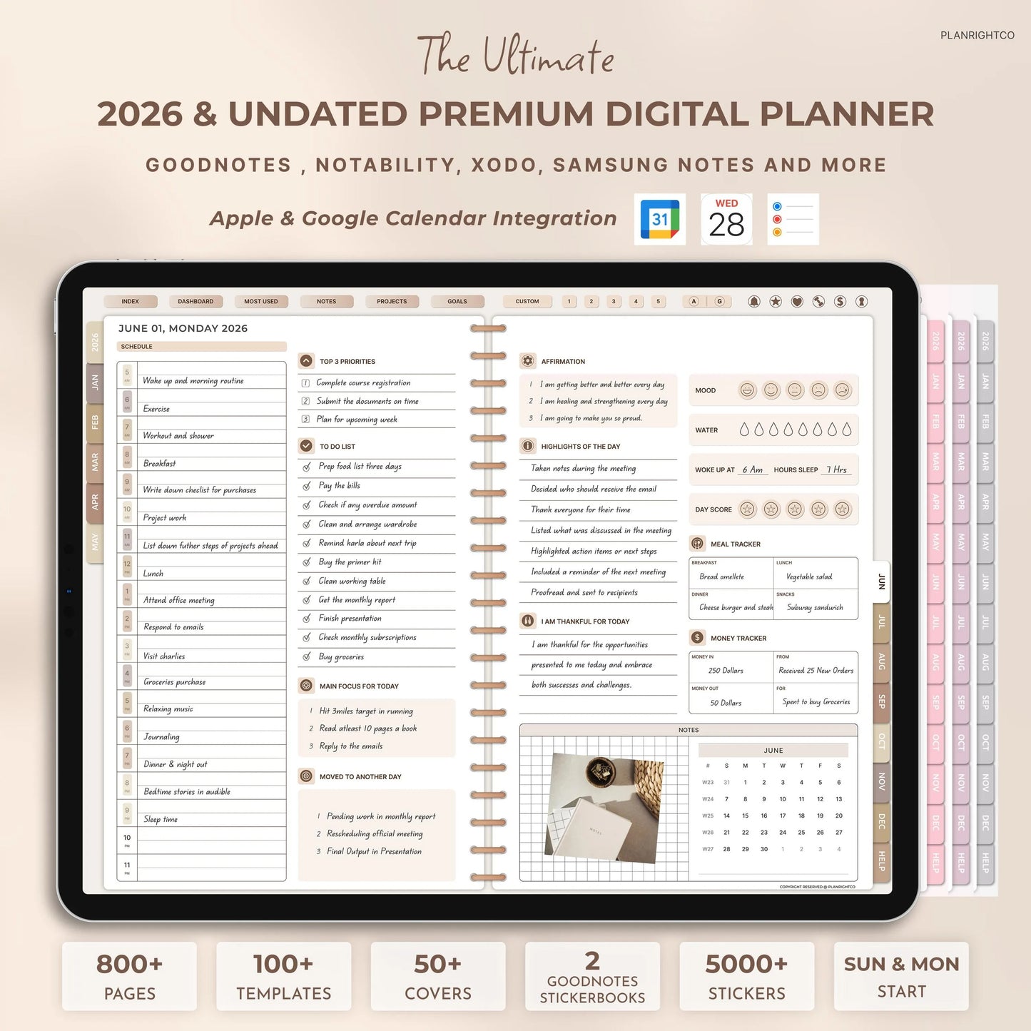 All-in-One Digital Planner 2026 Undated Daily Weekly Monthly