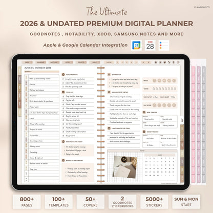 All-in-One Digital Planner 2026 Undated Daily Weekly Monthly