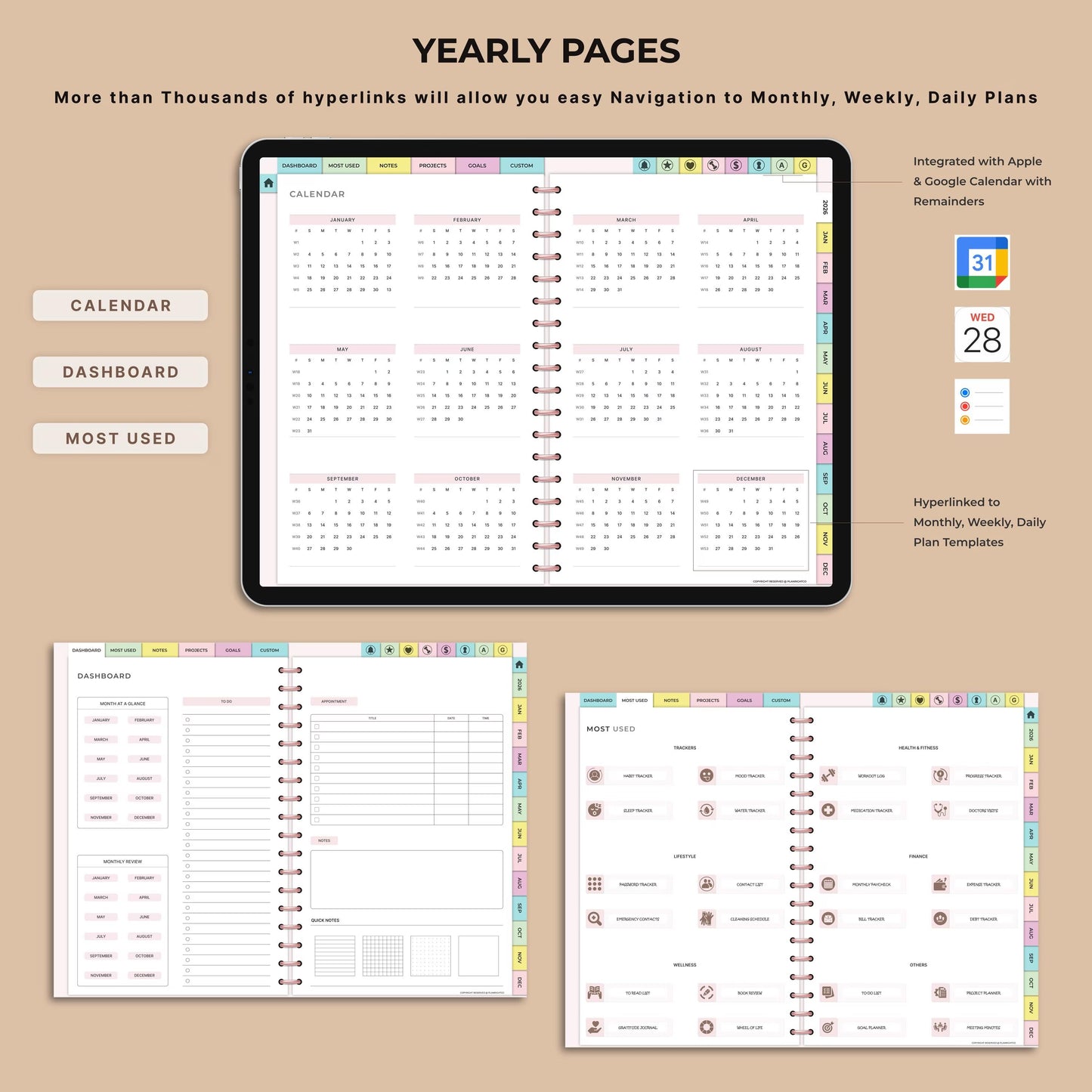 All-in-One 2026 Digital Planner Hyperlinked GoodNotes iPad Daily Weekly Monthly